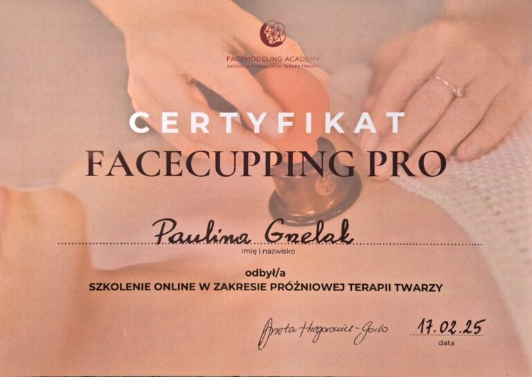Certyfikat – Facecupping Pro, Facemodeling Academy · próżniowa terapia twarzy, 2025