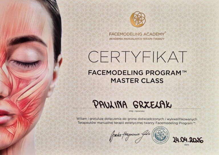 Certyfikat – Facemodeling Program Master Class, Facemodeling Academy · manualna terapia estetyczna twarzy, 2026